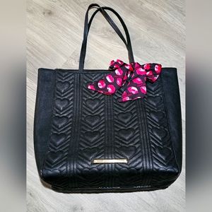 Betsey Johnson Faux Leather Heart-Patterned Quilted Tote Bag in Black, O/S